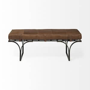 Amelia Brown 55 in. Genuine Leather Bedroom Bench Backless Upholstered