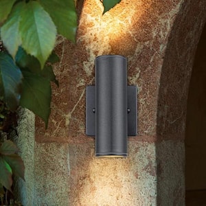 Riga 3.75 in. W x 7.88 in. H 2-Light Anthracite Outdoor Cylinder Wall Lantern Sconce
