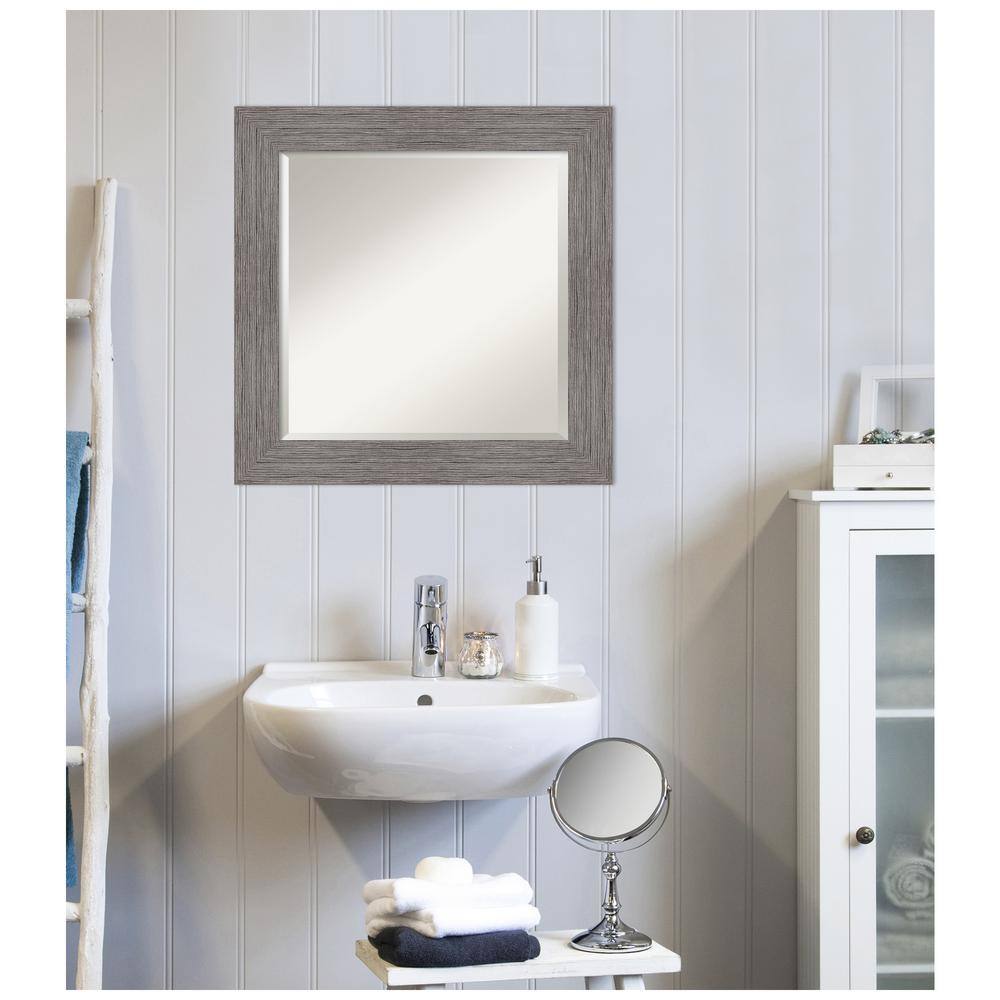 Contemporary Pinstripe Plank 25.5" Square Bathroom Mirror in Dressy Grey