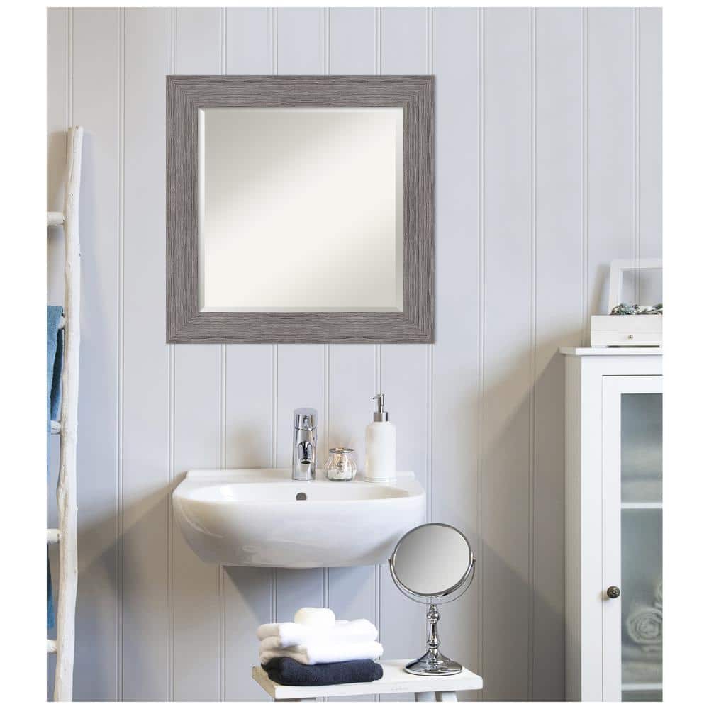 Contemporary Pinstripe Plank 25.5" Square Bathroom Mirror in Dressy Grey