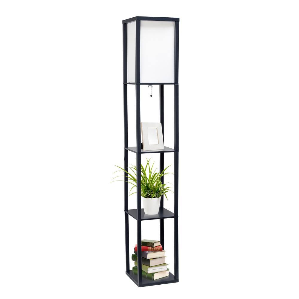 Black 62.5" Floor Lamp with Linen Shade and Shelves