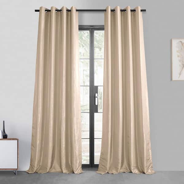 Exclusive Fabrics & Furnishings Antique Beige Faux Silk Grommet Blackout Curtain - 50 in. W x 120 in. L (1 Panel)