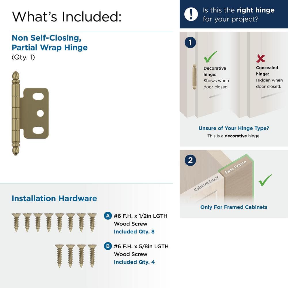 Golden Champagne 3/4 Inch Full Inset Cabinet Hinge