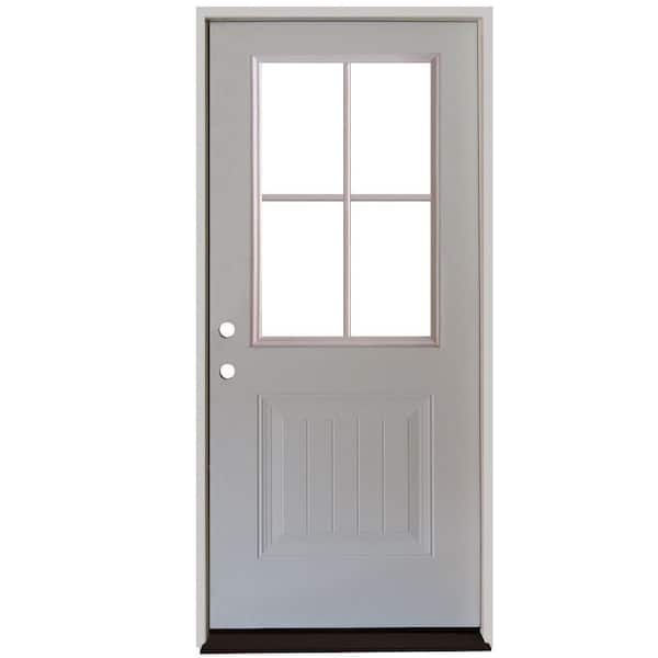 Steves & Sons 32 in. x 80 in. Element Series 4 Lite Plank Panel White Primed Steel Prehung Front Door