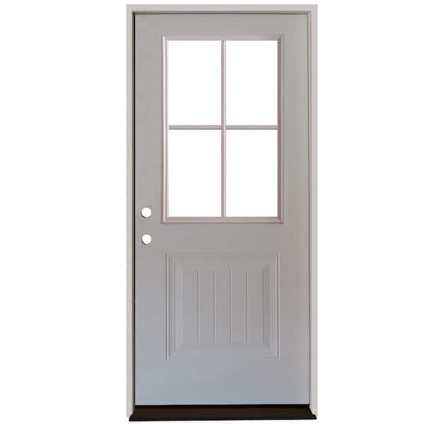 Steves & Sons 34 in. x 80 in. Element Series 4 Lite Plank Panel White Primed Steel Prehung Front Door