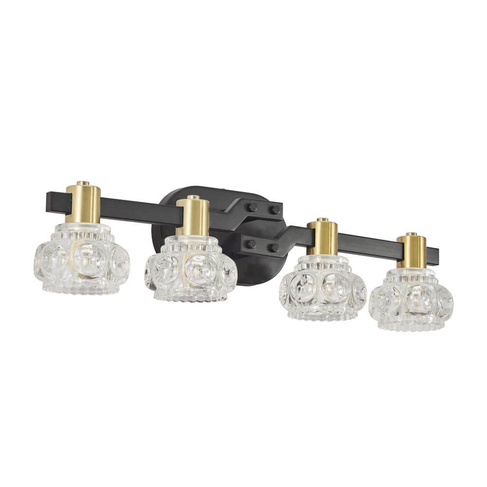 23.6 in. 4-Light Wall Sconce with Clear Crystal Shades, Black Iron Finish V