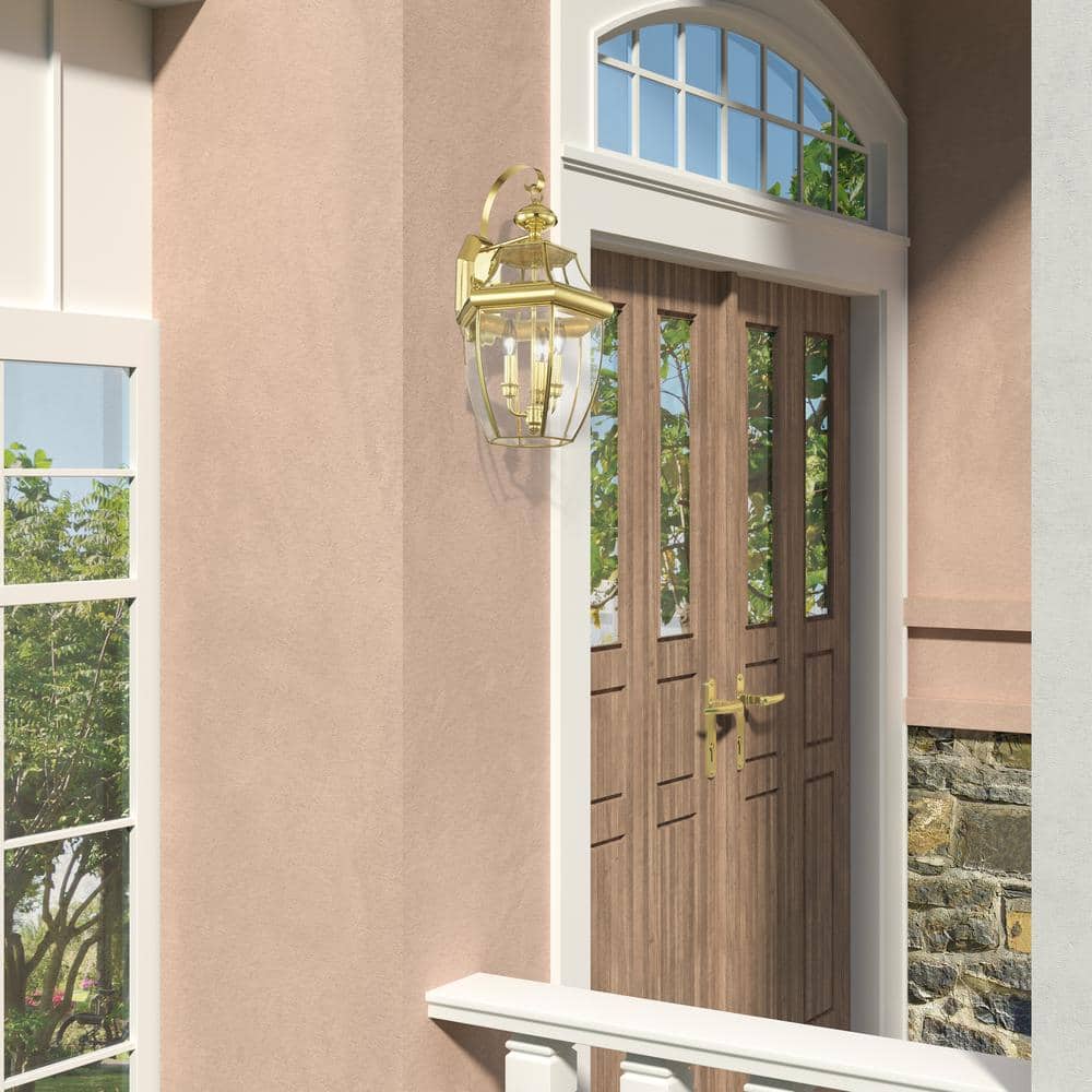 Monterey Polished Brass 3-Light Outdoor Wall Lantern