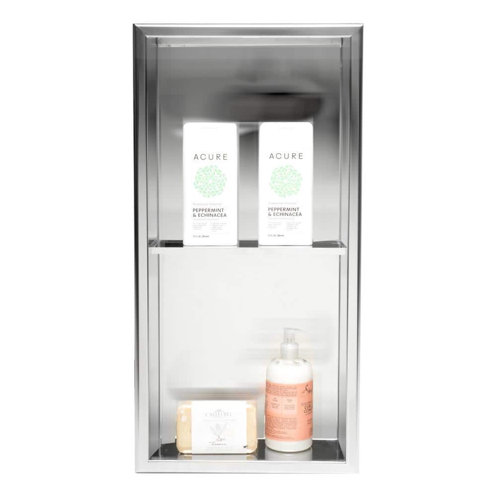 Polished Stainless Steel Double Shelf Shower Niche