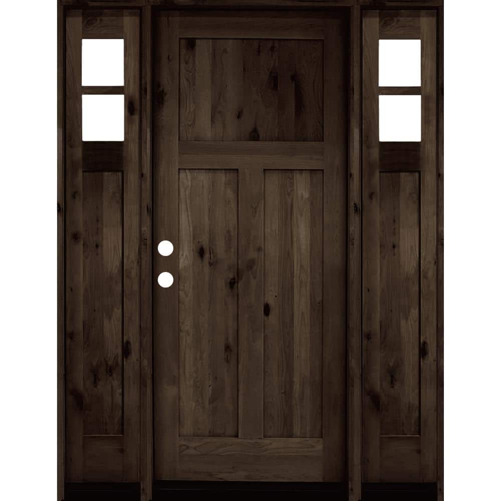 64 in. x 80 in. Alder 3 Panel Right-Hand/Inswing Clear Glass Black Stain Wood Prehung Front Door with Sidelites price history on PriceWatchPro
