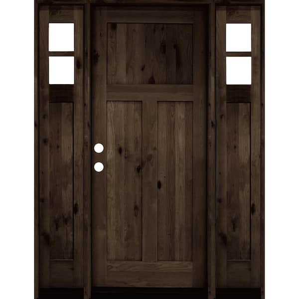 Krosswood Doors 64 in. x 80 in. Alder 3 Panel Right-Hand/Inswing Clear Glass Black Stain Wood Prehung Front Door with Sidelites