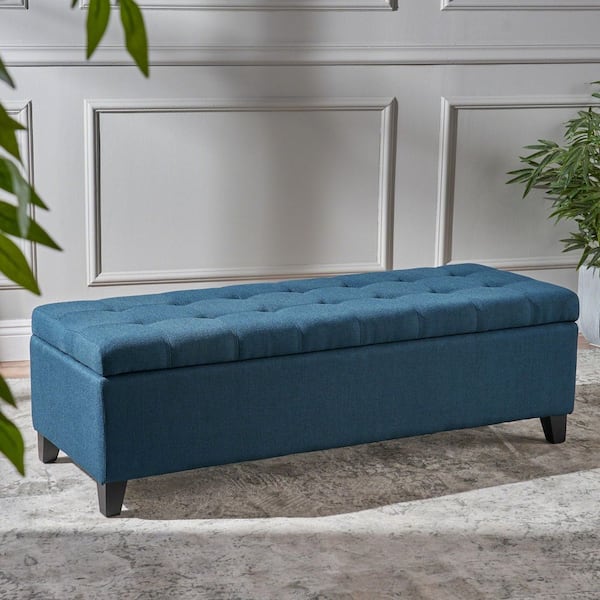 Mission Dark Blue Storage Ottoman Bench