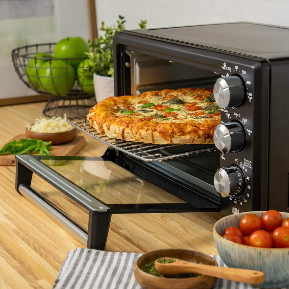 Matte Black and Silver 4-Slice Convection Toaster Oven