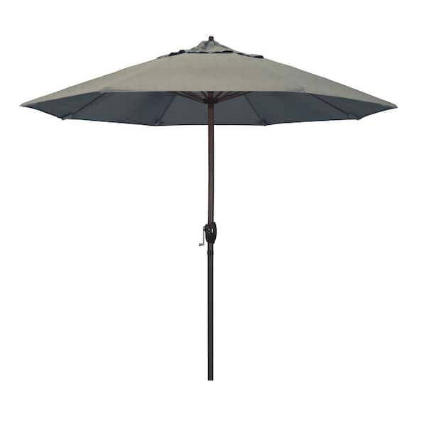 California Umbrella 9 ft. Bronze Aluminum Pole Market Aluminum Ribs Auto Tilt Crank Lift Patio Umbrella in Spectrum Dove Sunbrella