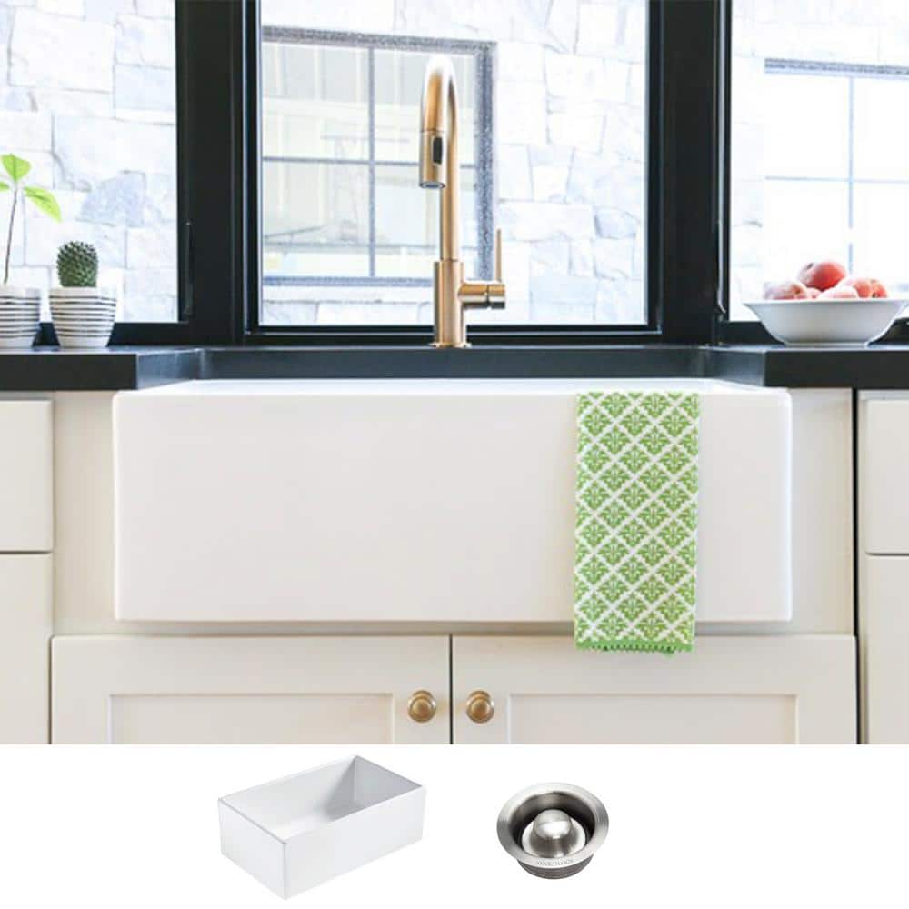 Reviews For Sinkology Bradstreet Ii Farmhouse Fireclay 30 In Single Bowl Kitchen Sink In Crisp White With Disposal Drain Sk499 30fc D The Home Depot