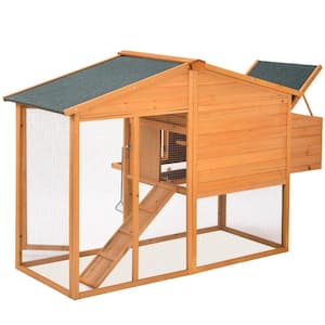 73.6 in. Chicken Coop Rabbit House Wooden Small Animal Cages Bunny Hutch with Ramp and Tray in Natural Color