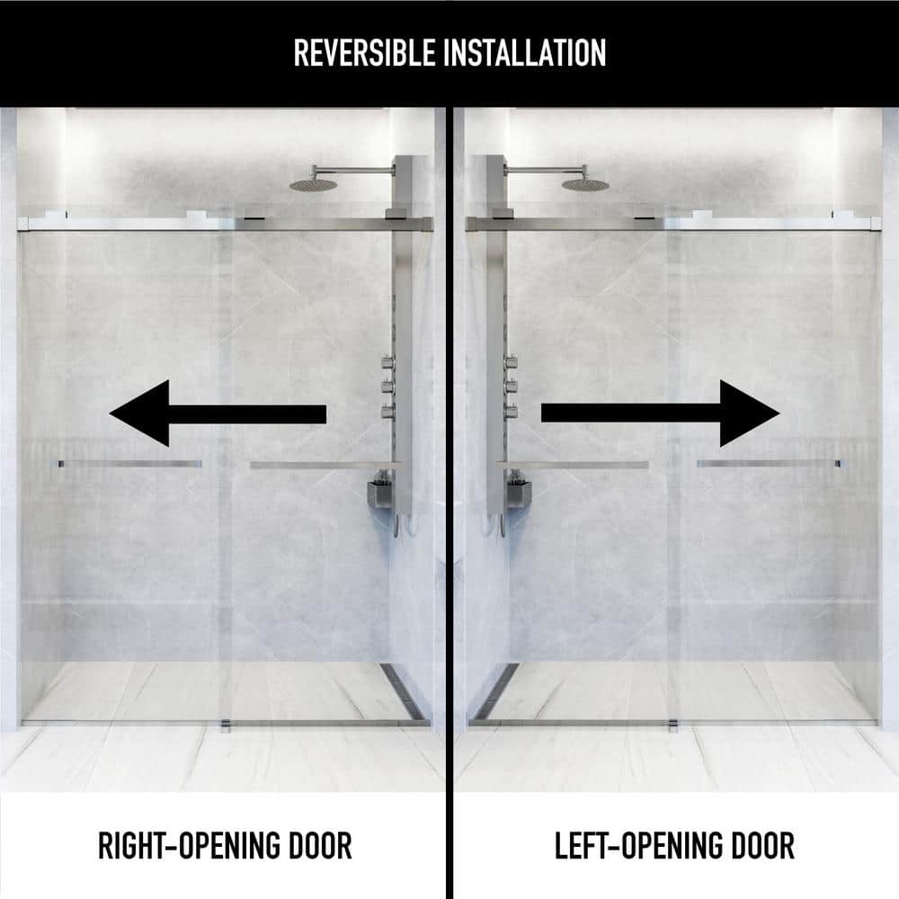 Houston 60" Frameless Sliding Shower Door in Chrome and Clear Glass