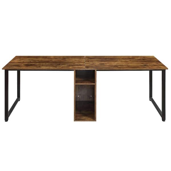 Spaco 78.7 in. 2-Person Desk Brown Wood 2-Person Writing Desk with Storage