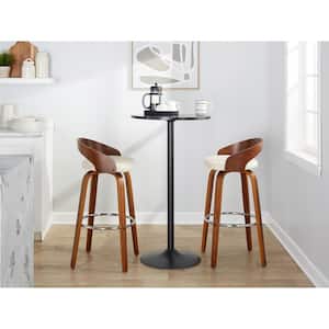 Grotto 29.5 in. Cream Faux Leather, Walnut Wood and Chrome Metal Fixed-Height Bar Stool (Set of 2)