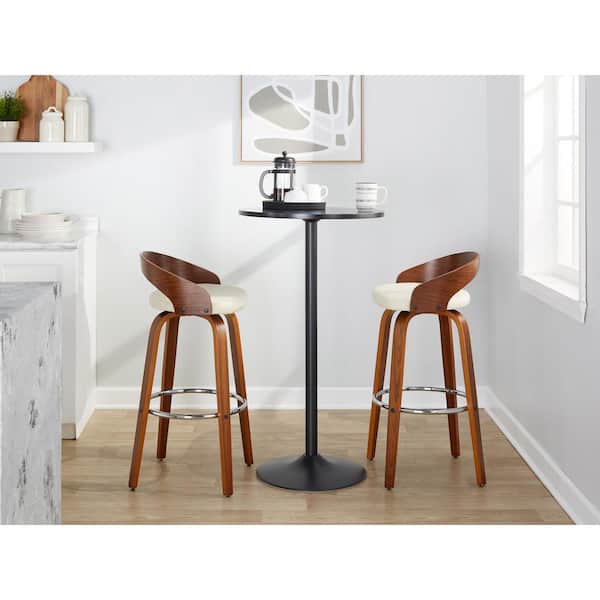 Lumisource Grotto 29.5 in. Cream Faux Leather, Walnut Wood and Chrome Metal Fixed-Height Bar Stool (Set of 2)
