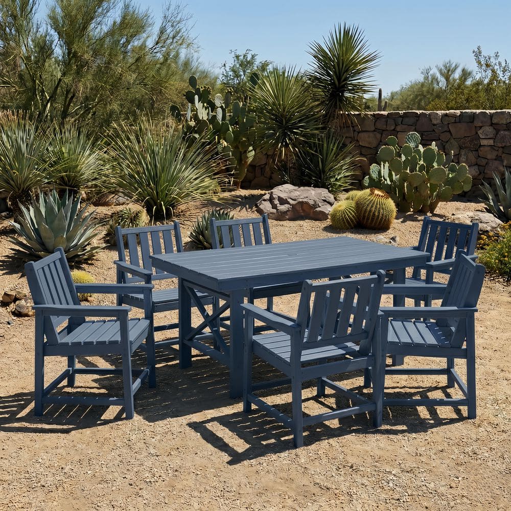 RUIZI Navy Blue 7-Piece HDPE Plastic Patio Outdoor Dining Set with