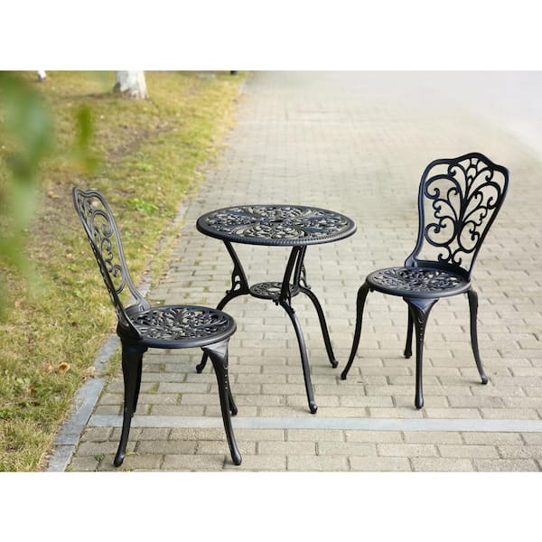 Black 3-Piece Rust-Resistant Cast Aluminum Outdoor Bistro