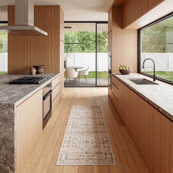 Keyara Spill Proof Washable Stone 3 ft. x 10 ft. Indoor Runner Rug