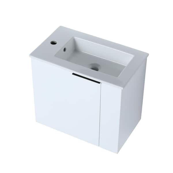 FUNKOL 22 in. W x 13 in. D Modern Elegant Floating Wall Mounted Bathroom Vanity with Ceramic Sink and Soft Close Door, in White