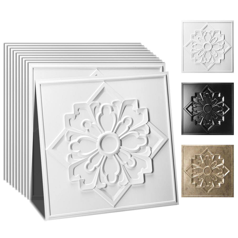 White 2 x 2 ft. 3D Embossed Floral Decorative PVC Drop Ceiling Tile for Living Room, Bedroom, Hotel (48 sq.ft./case) price history on PriceWatchPro