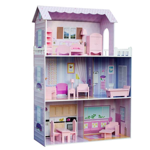 Doll House Dream House Furniture Pink Girl Toys with 3 Dolls Toy Figures  Slide