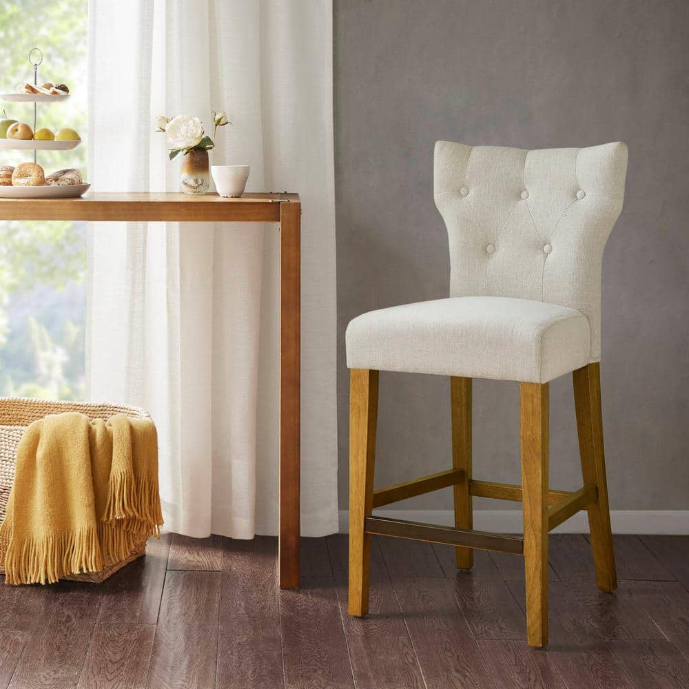 Cream Tufted Back Birch Wood Counter Stool