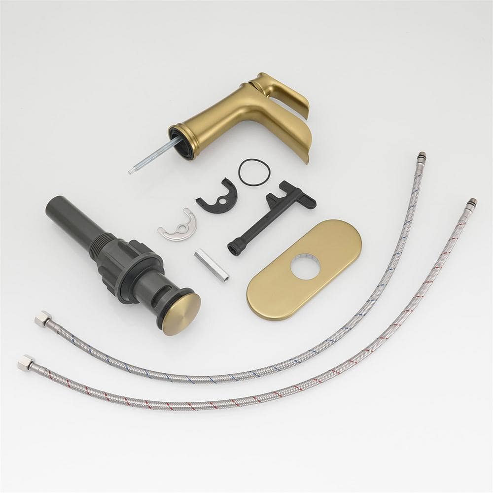 Brushed Gold Brass Waterfall Bathroom Faucet with Pop-Up Drain