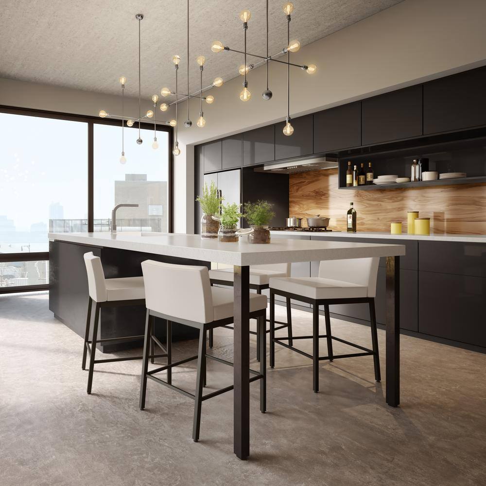 Modern Fairfield 30" Bar Stool in Cream Faux Leather and Dark Brown Metal