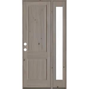 44 in. x 96 in. Rustic Knotty Alder Square Top Right-Hand/Inswing Clear Glass Grey Stain Wood Prehung Front Door w/RFSL