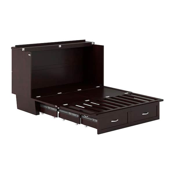 AFI Dahlia Espresso Brown Solid Wood Frame Queen Murphy Bed Chest with Built-in Charging Station and Storage Drawer