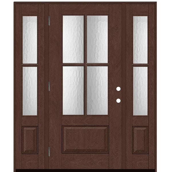 Steves & Sons Regency 64 in. x 80 in. 3/4 Lite 4SDL Oasis Deco Glass RHOS Prefinish Chestnut Fiberglass Prehung Front Door 212 in.