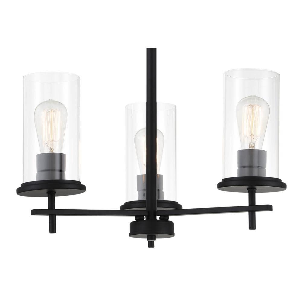 Coal Black 3-Light Glass Shade Chandelier with Clear Cylinder