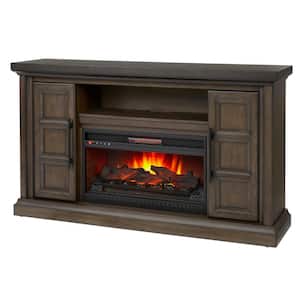 Halwell 63 in. Media Console Infrared Electric Fireplace in Warm Brown with Espresso Top