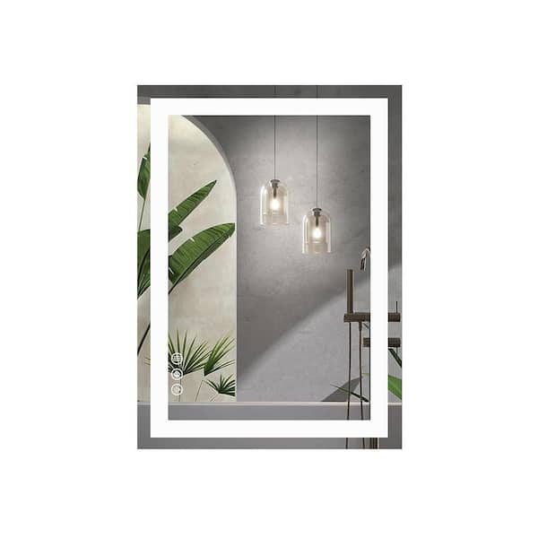 36 in. W x 24 in. H Rectangular Framed Wall Bathroom Vanity Mirror in White with LED Lights