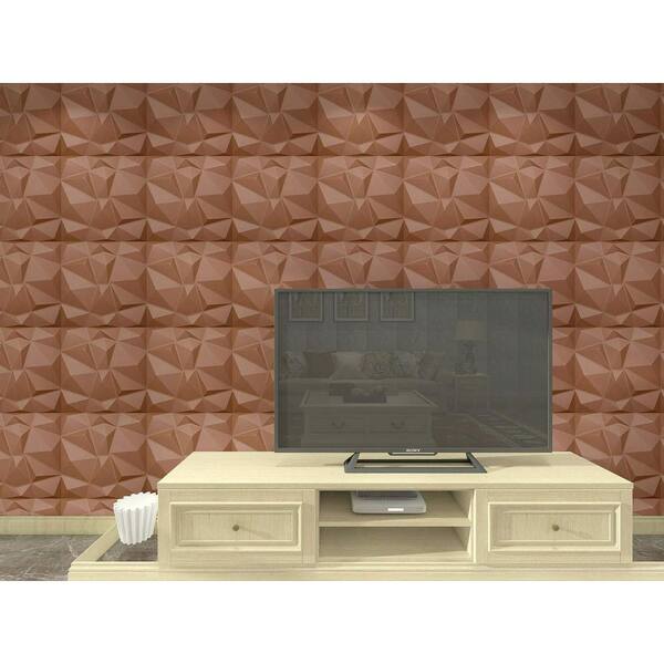 Art3d 23.6 in. x 23.6 in. Brown Decorative Wall Panels 6-Leather Wall Tiles Diamond Design
