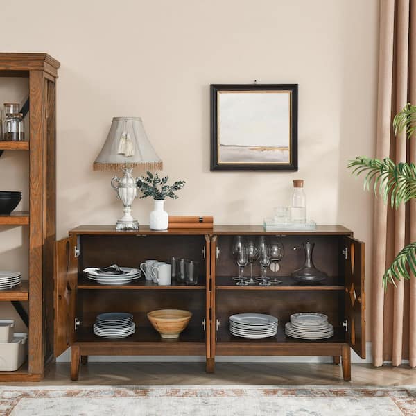 Unbranded Mid Century Modern Sideboard Buffet Cabinet with 4-Doors Storage & Adjustable Shelves for Kitchen, Dining & Living Room