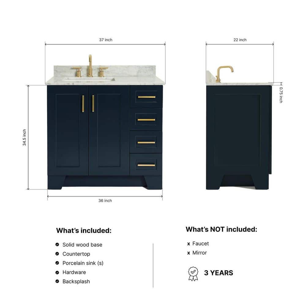 Midnight Blue Freestanding Vanity with Carrara Marble Top