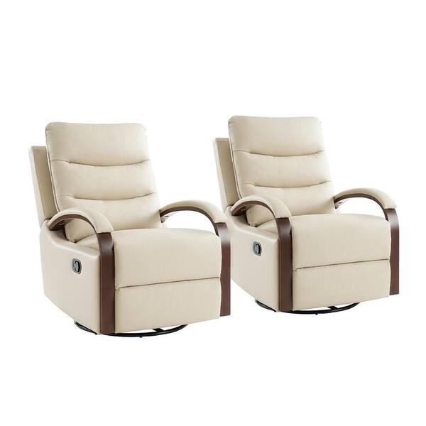 JAYDEN CREATION Joseph Genuine BEIGE Leather Swivel Manual