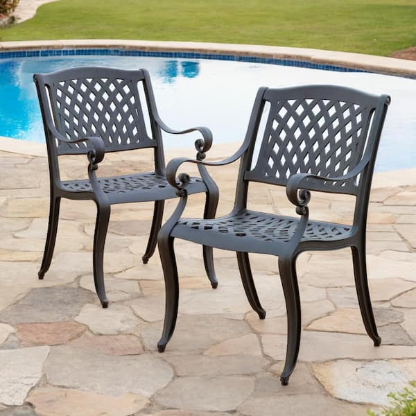 Unbranded Reticulate Aluminum Outdoor Dining Chair in Black Set of 2