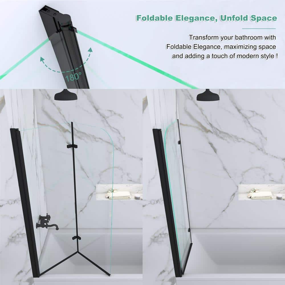 Matte Black Frameless Pivot Tub Door with Clear Tempered Glass