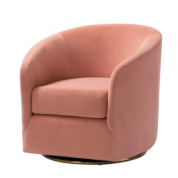 JAYDEN CREATION Estefan Pink Comfy Velvet Swivel Barrel Chair with Metal Base