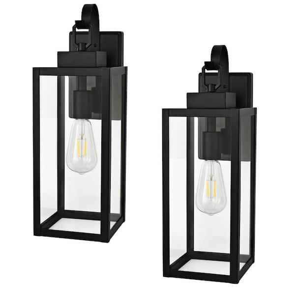 17.74 in. 1-Light Modern Matte Black Outdoor Hardwired Wall Lantern Sconce with No Bulbs Included(2-pack)