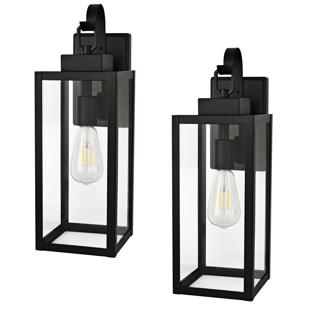 17.74 in. 1-Light Modern Matte Black Outdoor Hardwired Wall Lantern Sconce with No Bulbs Included(2-pack) price history on PriceWatchPro