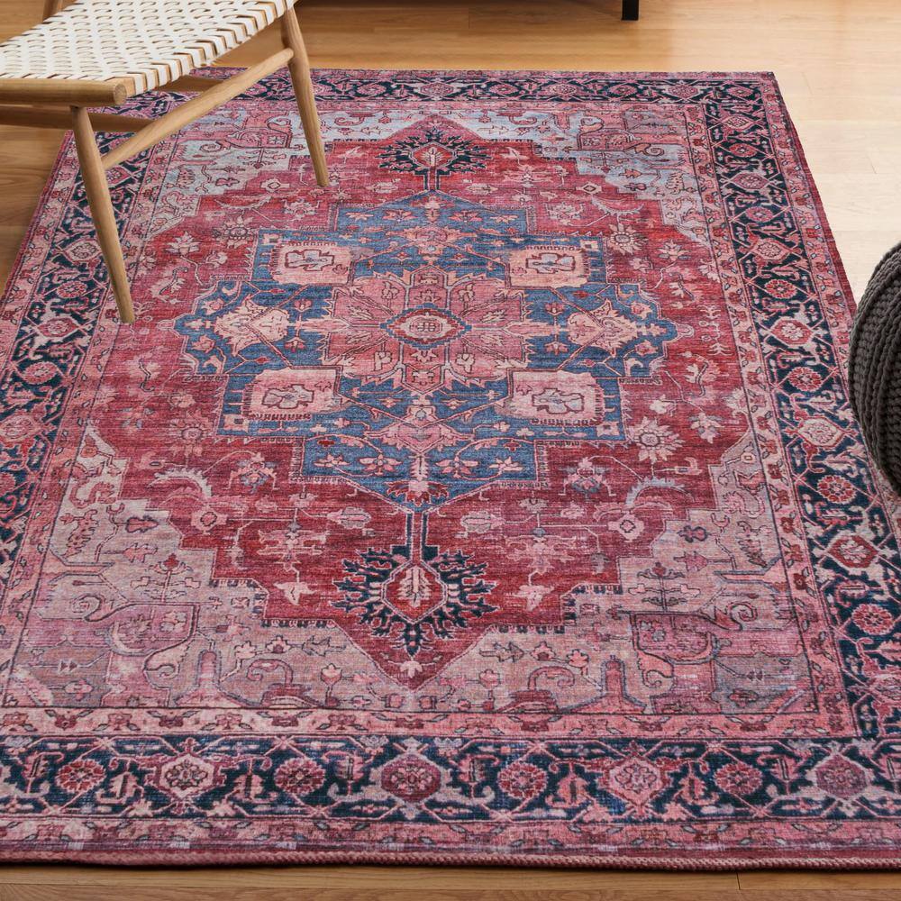 Maris Ornate Medallion Machine-Washable Red/Black/Blue Chenille 4' x 6' Area Rug