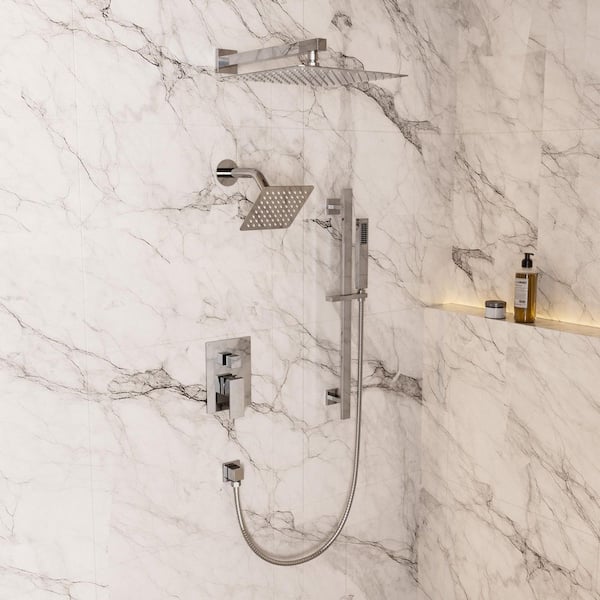 Crozet 3-Spray Wall Mount Dual Fixed and Handheld Shower Head Shower Faucet Hand Shower 2.5 GPM in Polished Chrome