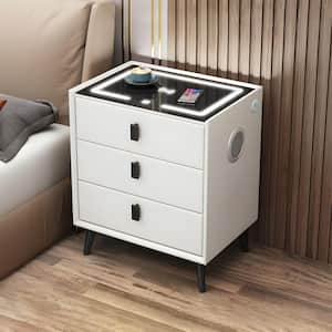 Beige 3-Drawer 19.70 in. W Nightstand with Wireless Charging Station, USB Charging Ports and Bluetooth Audio